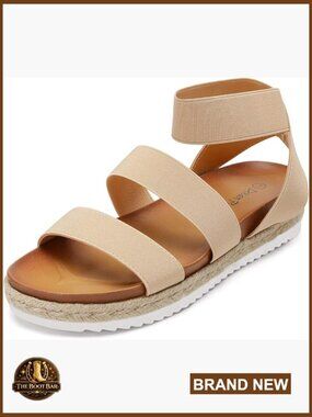 Open Toe Ankle Strap Espadrille Flatform Wedge Sandals, Slip-On Design